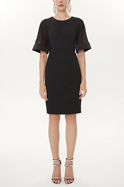 SOCIETA Siyah Şifon detaylı likralı mini elbise 91427