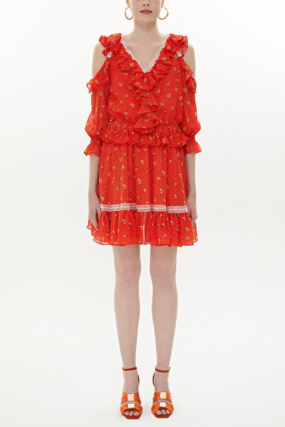 SOCIETA Turuncu Omuzu dekolte mini elbise 93139