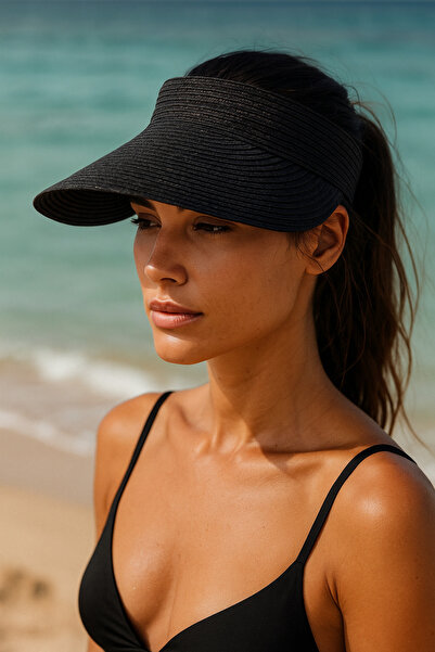 Luminos Butik Siyah Arkası Lastikli Hasır Vizör Şapka HSR2089