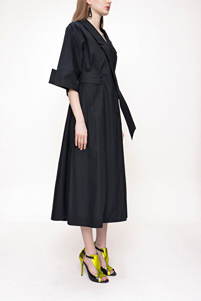 SOCIETA Siyah Anvelop kapama poplın elbise 93540
