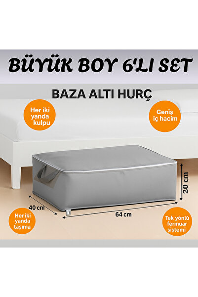 MİSPAKK 6’lı büyük boy gri yatak ve baza altı çok amaçlı hurç
