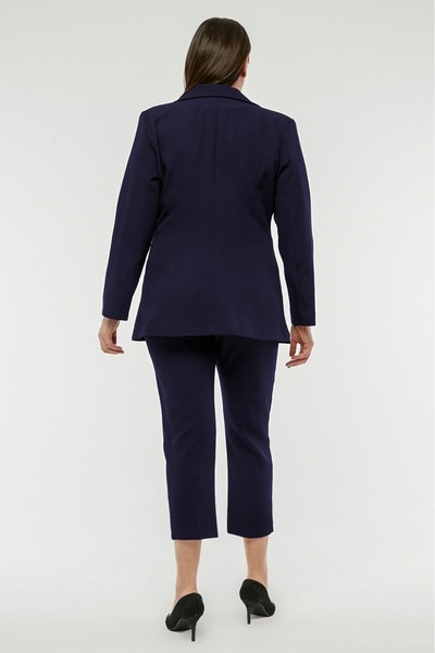 SİZ Lacivert Büyük Beden Tek Düğme Ceket Kemerli Cepli Havuç Pantolon Takım Elbise