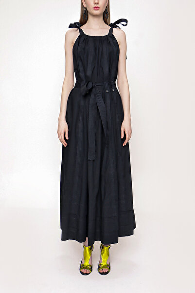 SOCIETA Siyah Kolsuz bol kesim poplin elbise 93542