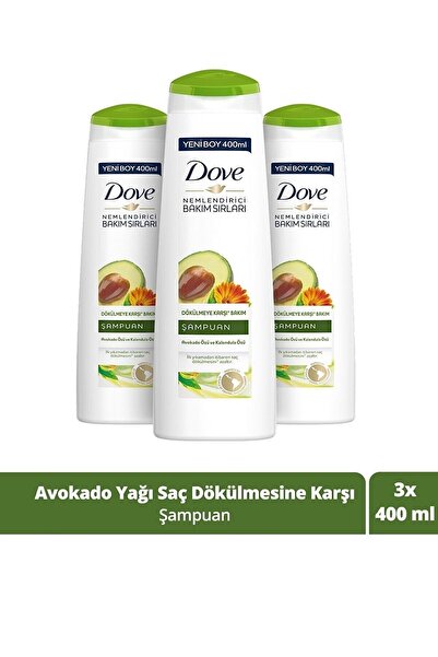 Dove Dökülmeye Karşı Saç Bakım Şampuanı Avokado Özü Ve Kalendula Özü 400 Ml 3 Adet