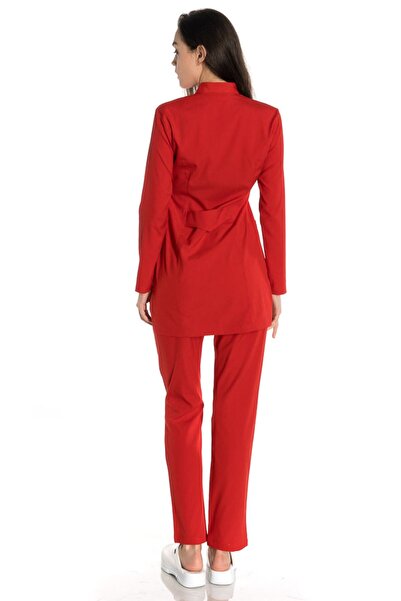 TIPMOD Likralı Kırmızı Tunik Tesettür Takım Hemşire Forması