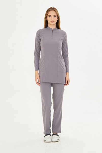 TIPMOD Açık Gri Likralı Tesettür Scrubs Takım