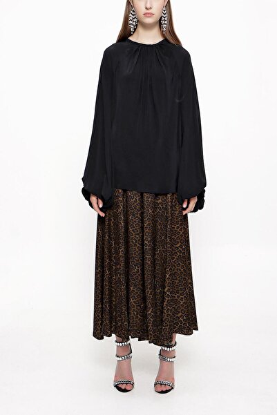 SOCIETA Siyah Kolları büzgülü bluz 19833