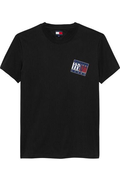 Tommy Hilfiger Men's Brand Logo Bicycle Collar Cotton Black T-Shirt Dm0Dm22127 Bds