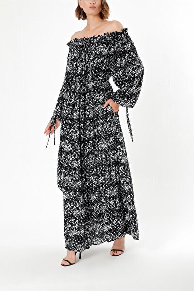 SOCIETA Desenli Omuz ve bilekleri lastikli bol kesim elbise 93379