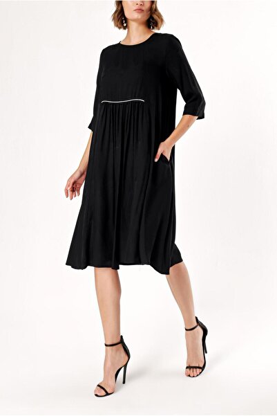SOCIETA Siyah Büzgülü Bol Kesim Elbise 92279