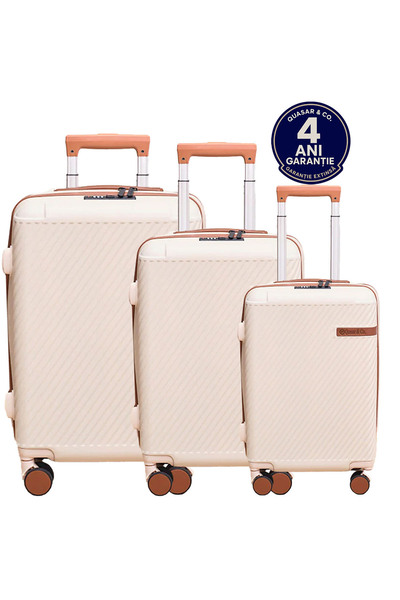 Quasar & Co. Set of 3 trolleys S/M/L, suitcases, luggage with lock, telescopic handle, suitcases with 4 double wheels, ABS, beige