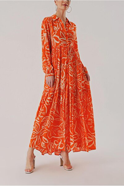 SOCIETA Turuncu Kemerli rahat gömlek elbise 94389