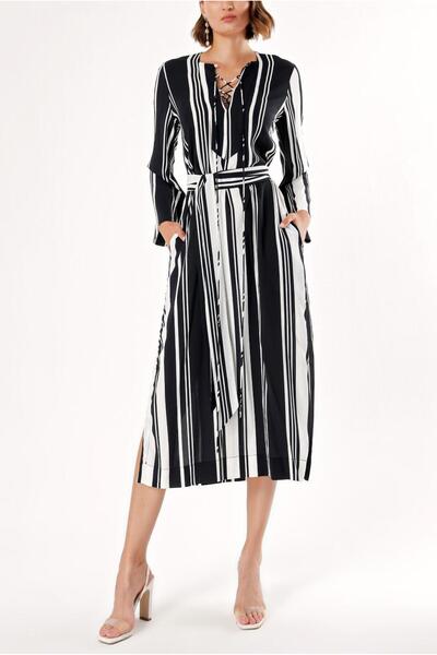 SOCIETA Çizgili Bagcık detaylı elbise 94035