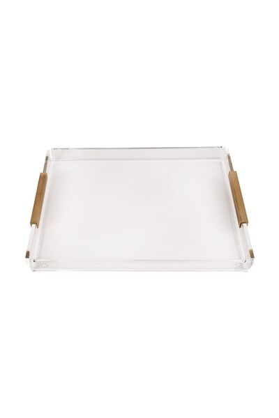 Esra Turan Design Pirinç Detaylı Şeffaf Tek Kişilik Kahve Tepsisi