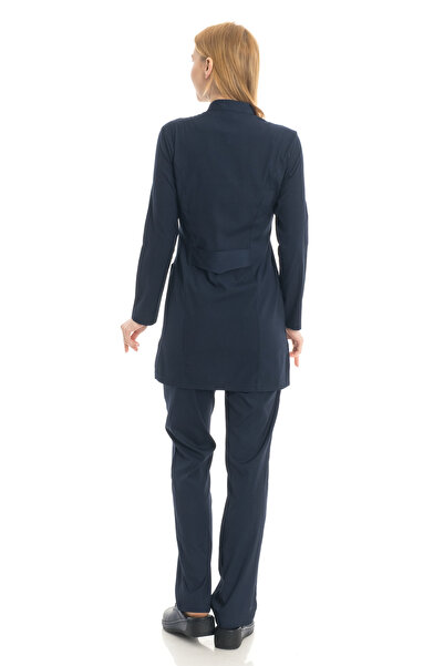 TIPMOD Likralı Lacivert Tunik Tesettür Takım Hemşire Forması Takım