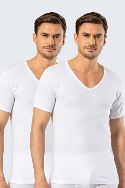 Cacharel 1502 Men's V-Neck Rib Undershirt 2 Pack