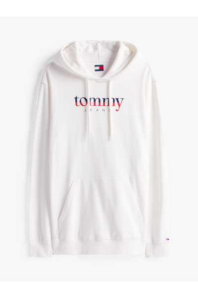 Tommy Hilfiger Erkek Marka Logolu Kapüşonlu Şık Görünüşlü Beyaz Sweatshirt DM0DM22113 YBL