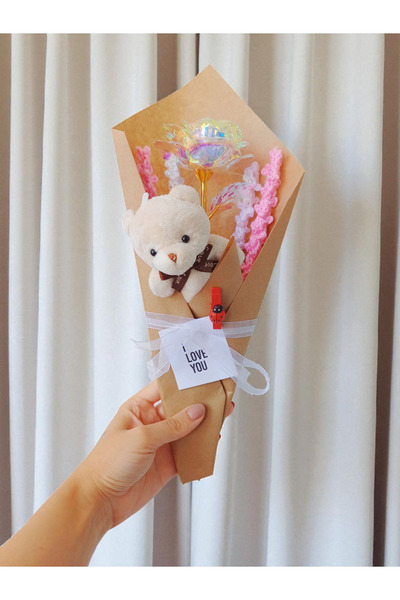 PERFECT Solmayan Çiçek Buketi Örgü Buket Gül Nergis Kalp Ayıcıklı Hediyelik