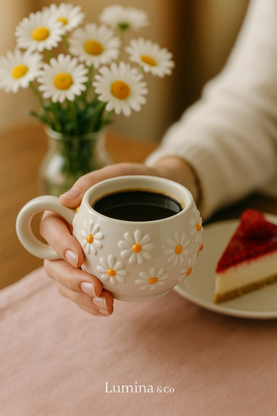 AGH SERAMİK PAPATYA KABARTMALI KUPA - ÇAY FİNCANI - KAHVE FİNCANI