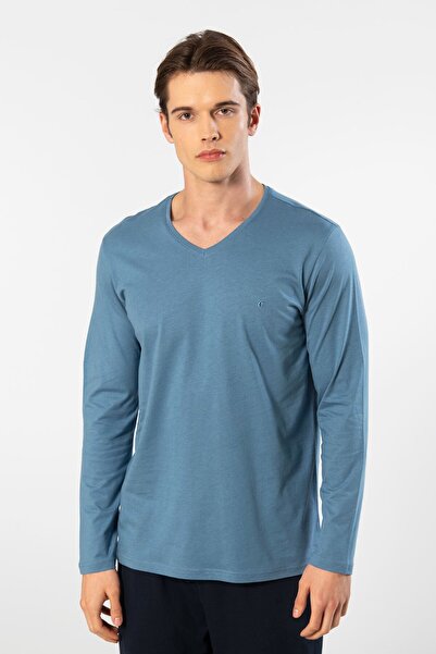 Cacharel Men's Modal Cotton V-Neck T-Shirt 2243/Indigo