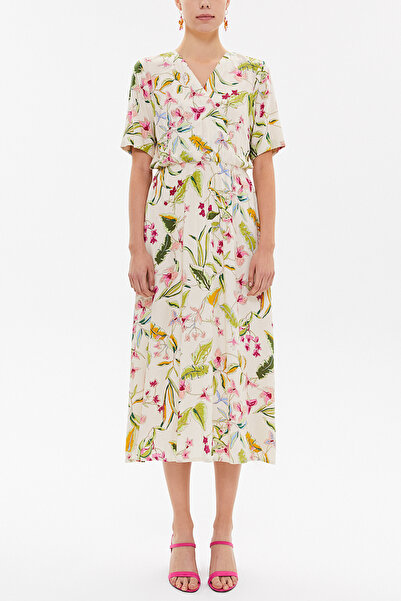 SOCIETA Bej Anvelop kapama lastikli midi elbise 92790