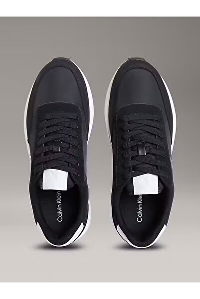 Calvin Klein Erkek Rahat Yüksek Taban CK Logolu Deri Siyah Sneaker YM0YM01370-0GM