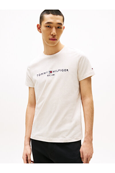Tommy Hilfiger Beige Men's T-Shirt - Short Sleeve, Plain Model, Woven Fabric MW0MW11797-ACI