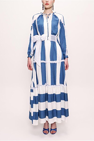 SOCIETA Mavi Yakası bağcıklı bol kesim elbise 93761