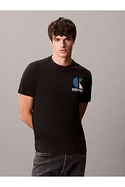 Calvin Klein Erkek Marka Logolu Organik Pamuklu Günlük Kullanıma Uygun Siyah T-Shirt LV04RC843G UB1