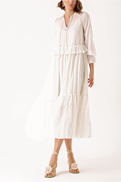 SOCIETA Puantiyeli Valon detaylı bol kesim elbise 93936