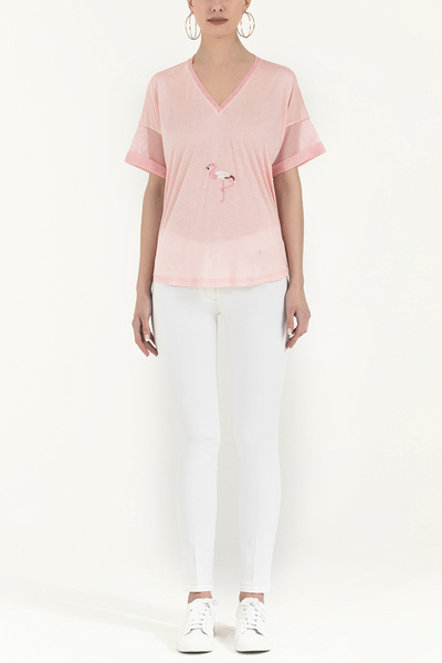 SOCIETA Pembe Nakışı ve yaka bol kesim bluz 19617