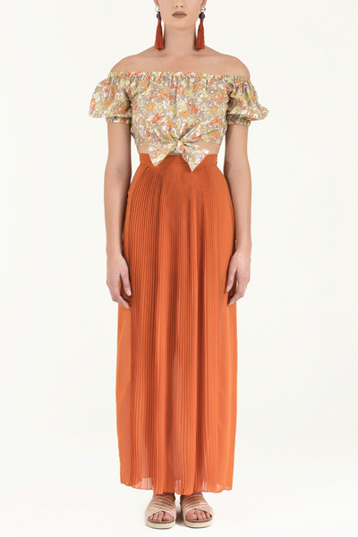 SOCIETA Turuncu Piliseli şifon etek 80513