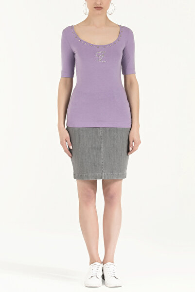 SOCIETA Lila Kristal taşlı örme bluz 18887