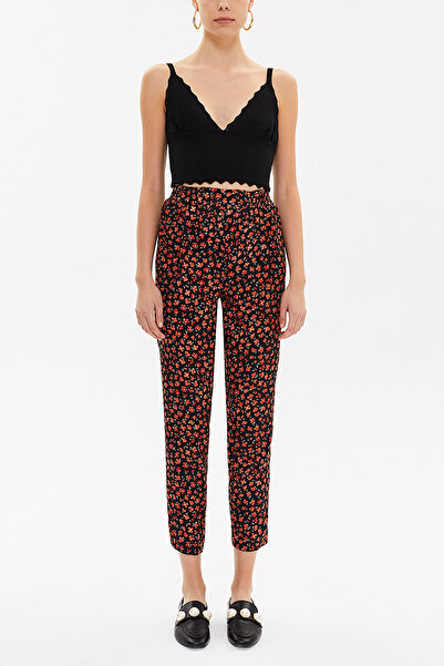 SOCIETA Siyah Kırmızı Lastikli bol kesim pantolon 41341
