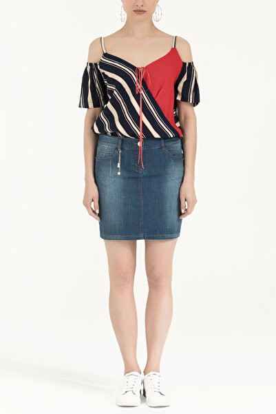 SOCIETA Lacivert Dar kesim denim etek 80417