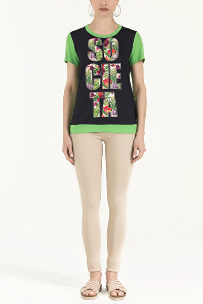 SOCIETA Yeşil Baskılı bol kesim örme bluz 19595