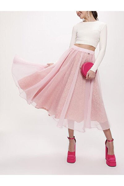 SOCIETA Açık Pembe Beli lastikli organze etek 81205