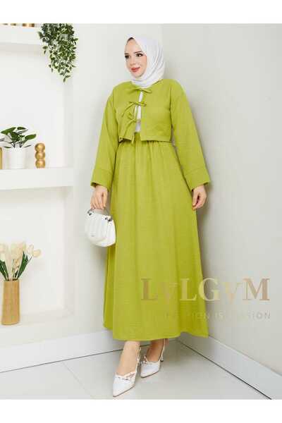 LyLGyM FASSION IS PASSION Set kimono crop verde pentru femei, din țesătură Ay...