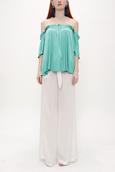 SOCIETA Yeşil Lastikli düşük omuz örme bluz 19702