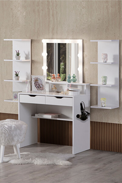 benim odam Diva Hollywood Led Işıklı Aynalı Çekmeceli Kulis Makyaj Masası Ve ...