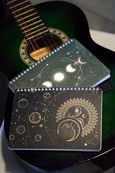 DİVAL A5 Spiral Cardboard Cover Set of 2 Checkered Lesson Programmed Note School Notebook - Galaxy