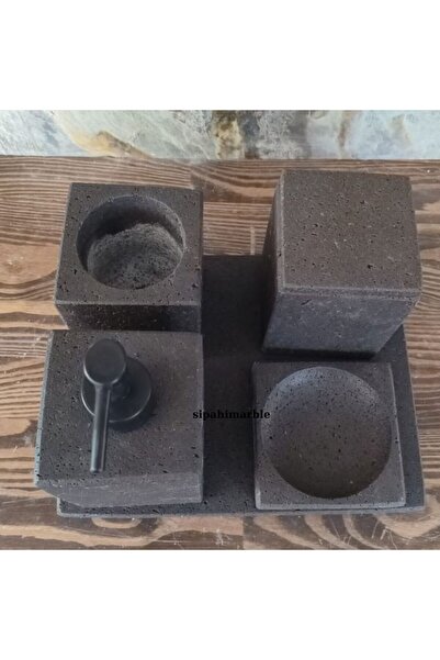 SİPAHİMARBLE Bazalt Siyah 5/li Kare Banyo Seti