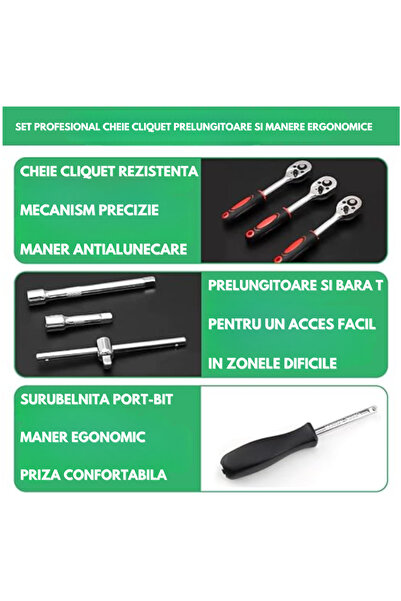 SMART GADGETS C&A Trusa Chei Tubulare 48 Piese Cu Clichet Profesionala, Set Scule Auto si Casa