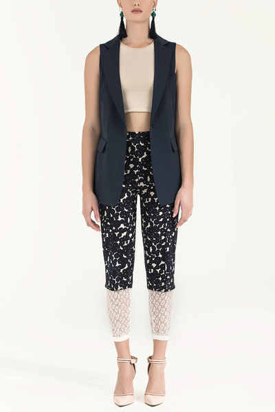 SOCIETA Lacivert Lastik ve dantelli pamuk pantolon 41300