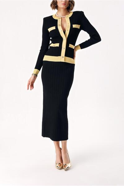 SOCIETA Hardal Düğme detaylı hırka ve etekli takım 28879