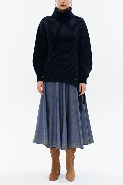 SOCIETA Lacivert Balıkçı yaka püskül detaylı triko kazak 19816