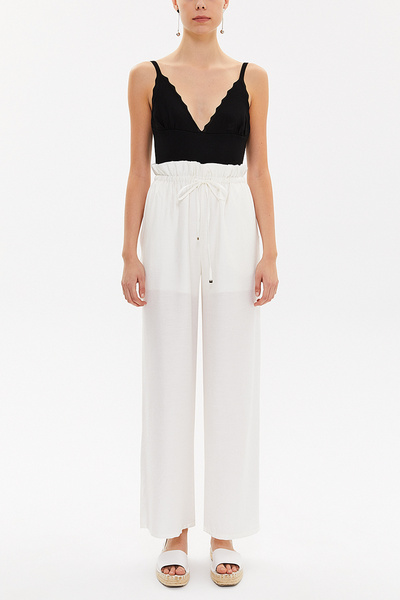 SOCIETA Ekru Bol kesim beli lastikli pantolon 41369