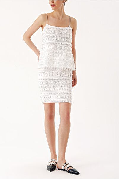 SOCIETA Beyaz İp askılı brodeli bluz 19740