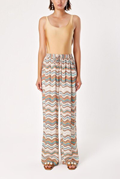 SOCIETA Desenli Beli lastikli bol kesim pantolon 41623