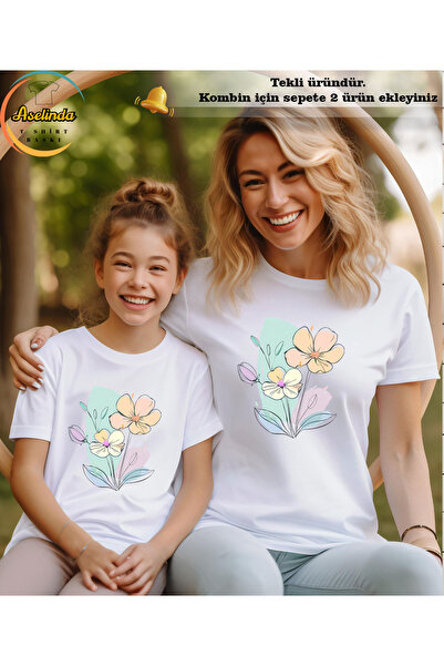 ASELİNDA تي شيرت ناعم مطبوع عليه زهور للأم والابنة (أضف عن طريقين لصنع مزيج)